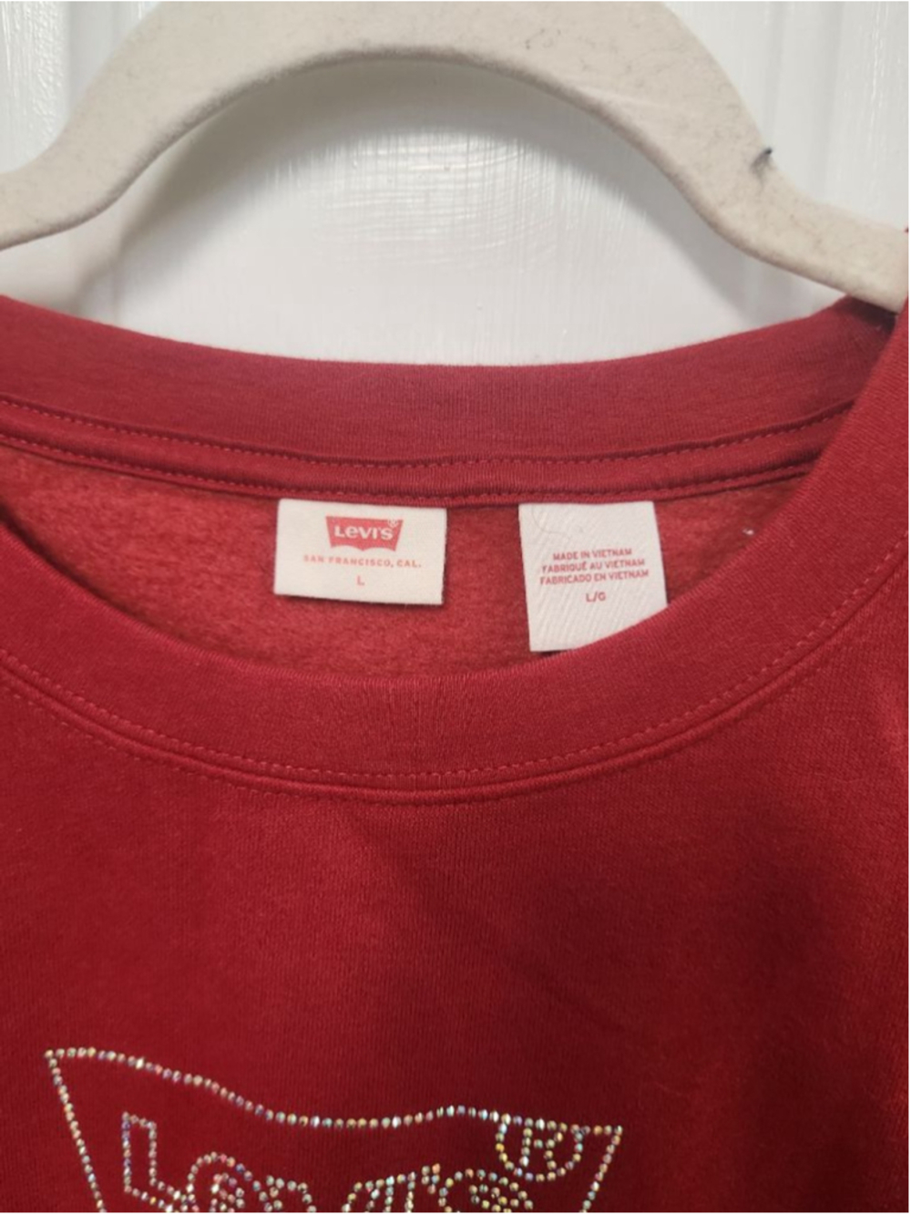 Levi's Red Rhinestone Logo Sweatshirt Medium - Picture 2 of 6